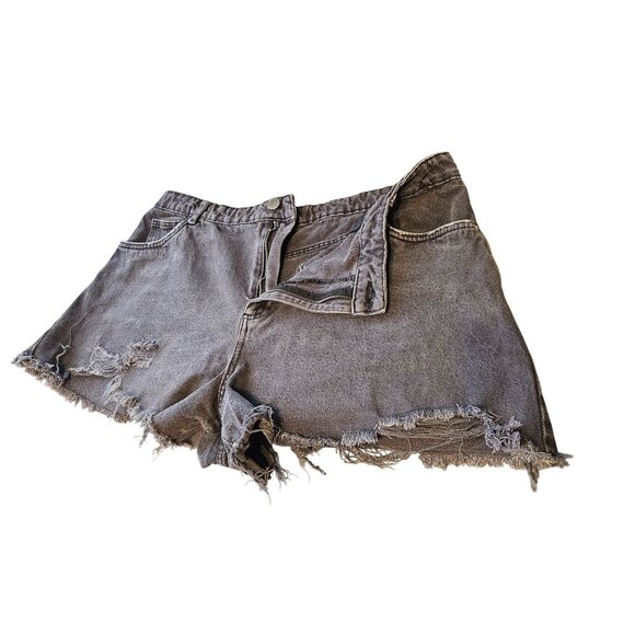 Cotton On Distressed Black Wash Denim Shorts Women Size 14 Frayed Hem High Rise - Picture 7 of 8